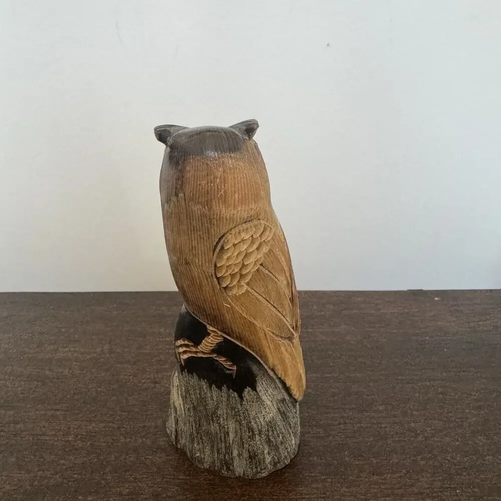Hand Carved Owl Water Buffalo Horn Bird Figurine Acquired in Italy Gufo Artisan